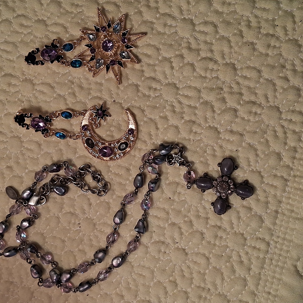 Kirk Folly Necklace & Moon,star Dangle Earrings Pierced